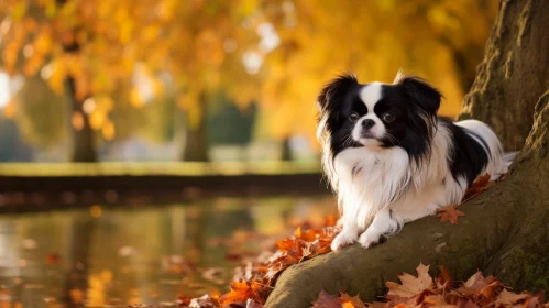 Dog Amidst Autumn Leaves: A Study in Soft-Focus and Bold Colors
