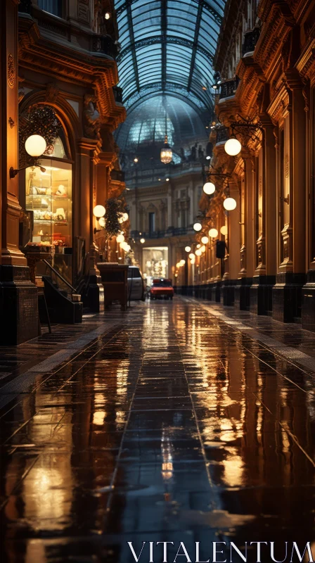 Enchanting City Street: Atmospheric Lighting and Glazed Surfaces AI Image