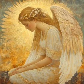 Ethereal Angel with Golden Wings Art