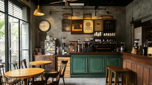 Rustic Cafe Interior with Wooden Accents