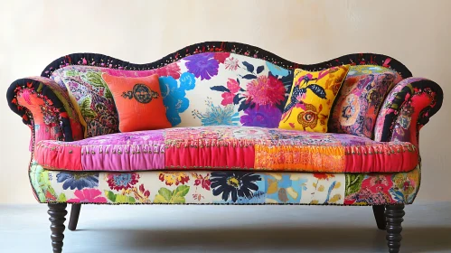 Eclectic Floral Couch with Pillows