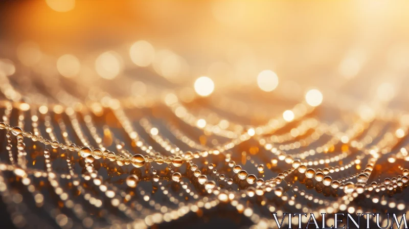 Golden Spider Web with Water Drops: A Bokeh Effect Image AI Image