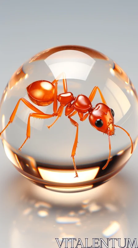 Luminous Ant on Glass Ball: A Character Illustration in Amber Light AI Image