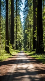 Tranquil Serenity: Captivating Forest Road Surrounded by Tall Trees