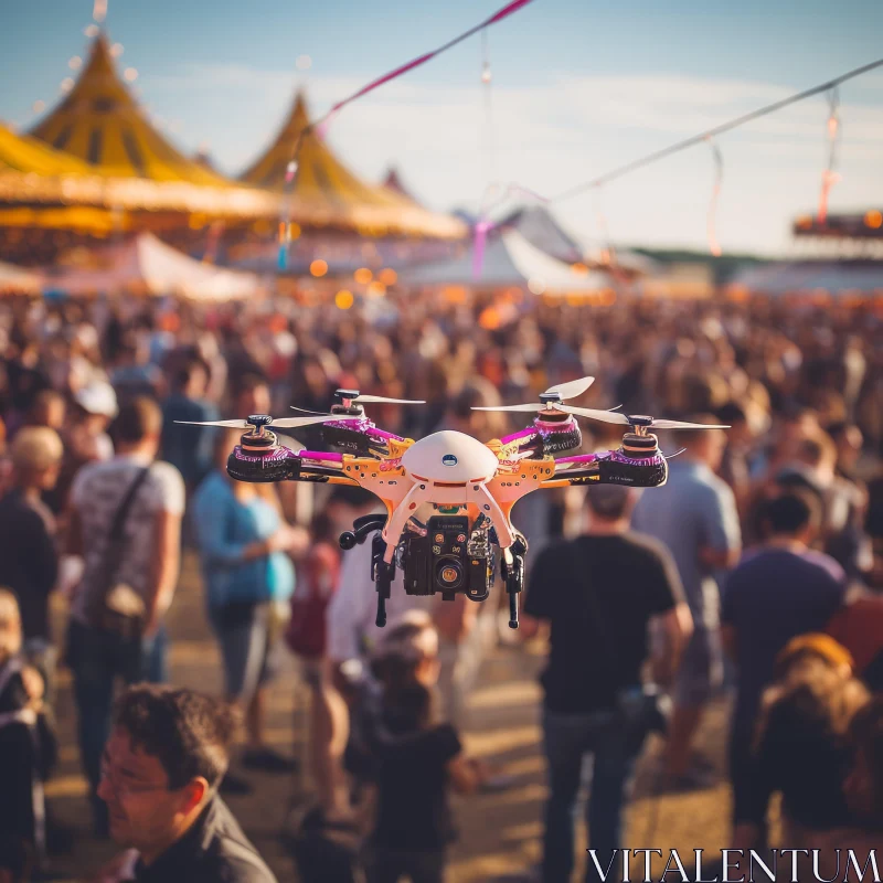 Vintage-Inspired Drone Over Festival Crowd AI Image