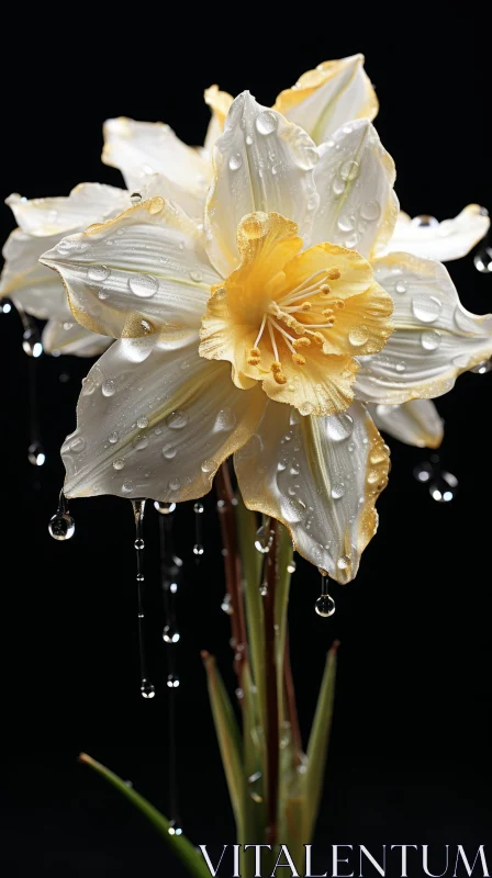 Wet Daffodils on Black Background - A Detailed Portraiture AI Image