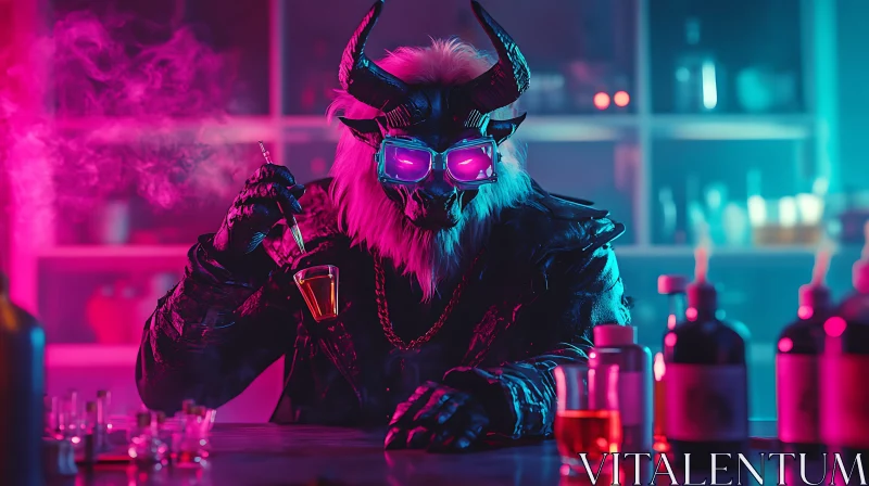 AI ART Cyberpunk Minotaur Bar Scene