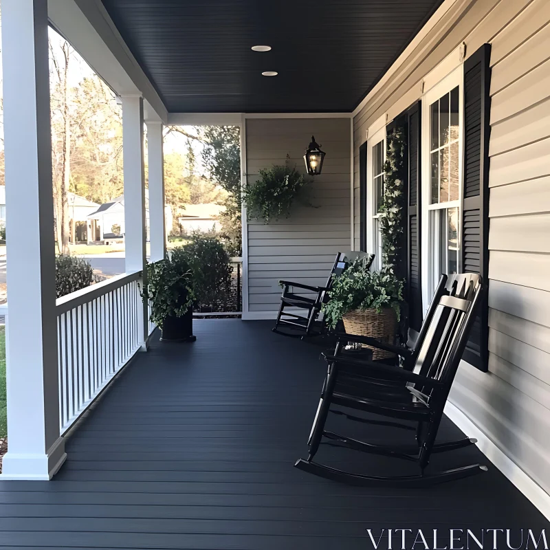 AI ART Charming Porch Scene with Rocking Chairs