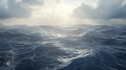 Tranquil Ocean View with Soft Sunlight and Clouds