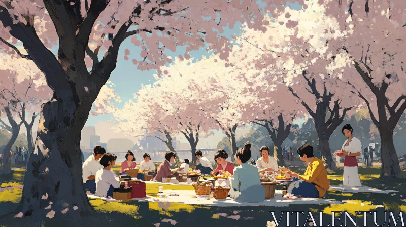 Spring Picnic Under Cherry Blossoms AI Image