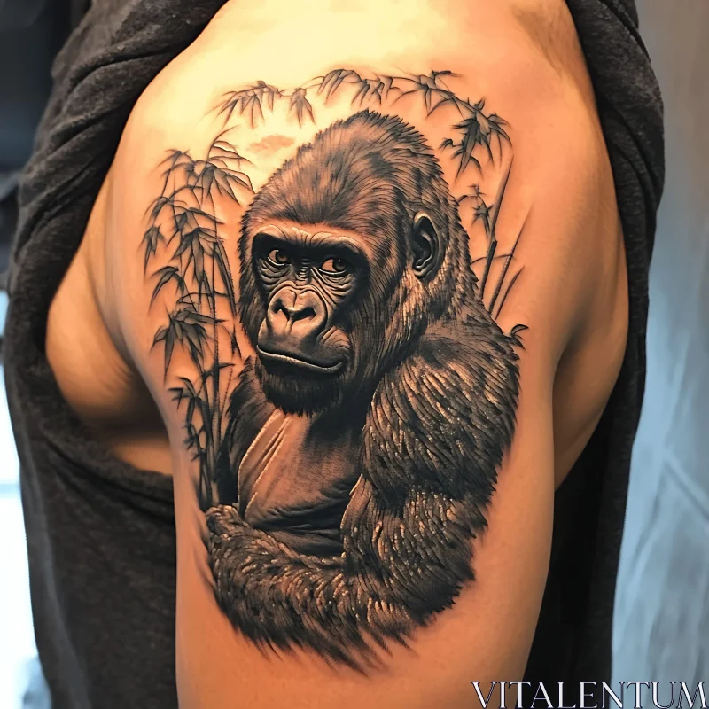 Detailed Black and Gray Shoulder Tattoo of Gorilla AI Image