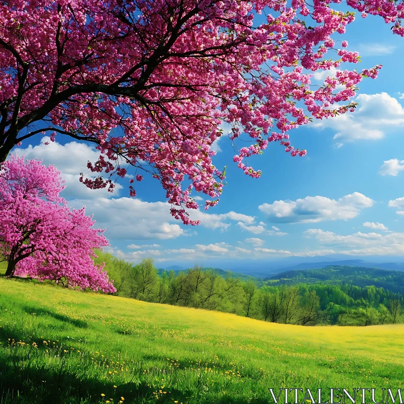 AI ART Cherry Blossoms Over Green Meadow