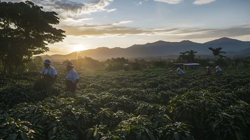 Workers in Field at Sunrise