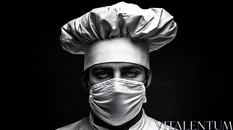 AI ART Chef with Mask in Black and White Photography