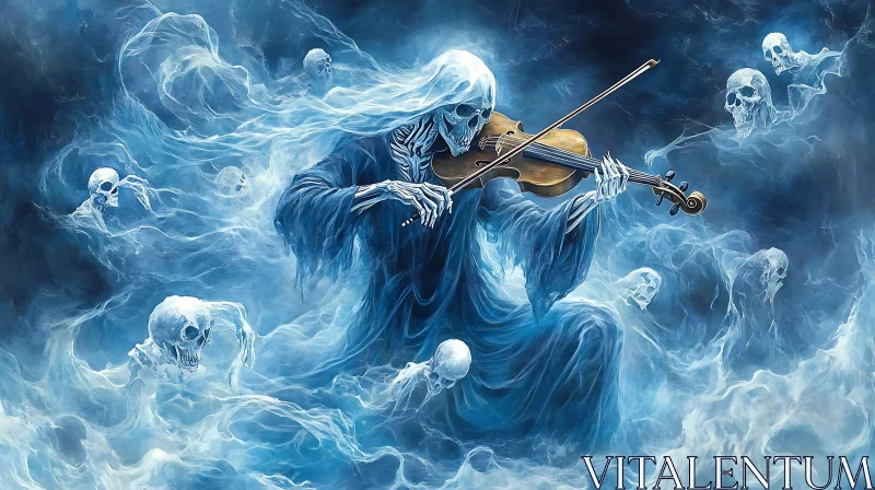 AI ART Ethereal Violinist: A Haunting Composition in Blue