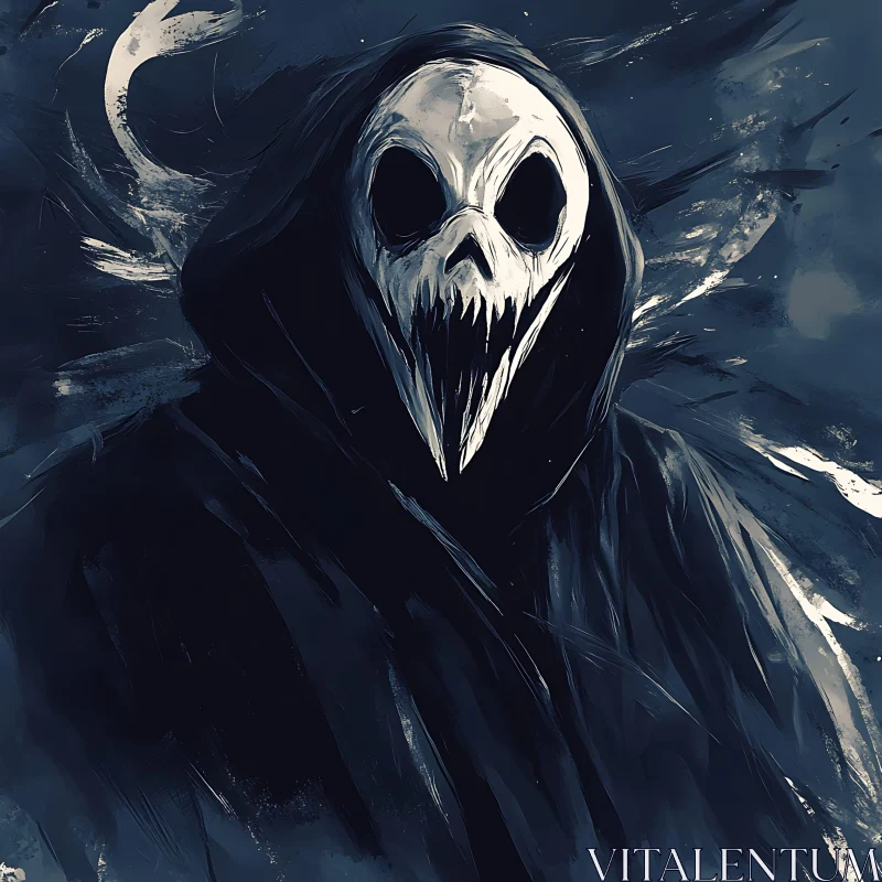 AI ART Hooded Figure with Skeletal Face