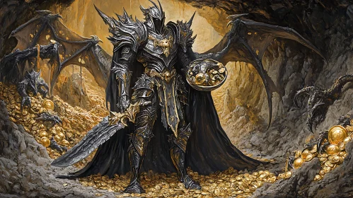 Armored Dragon Warrior with Gold Hoard