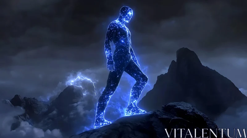 AI ART Glowing Man on Mountain Top