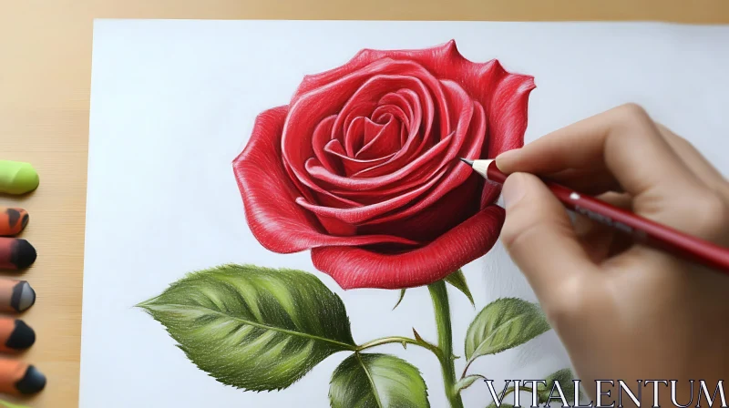 Intricate Illustration of a Red Rose AI Image