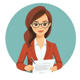 Cartoon Woman with Document and Pen