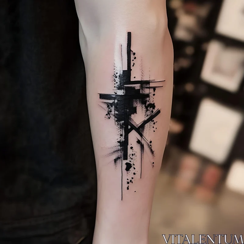 Modern Geometric Black Ink Tattoo Design AI Image