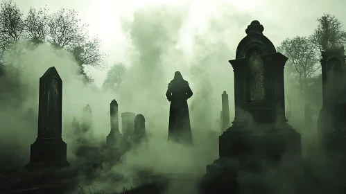 Foggy Graveyard Silhouette: Gothic Mystery Image