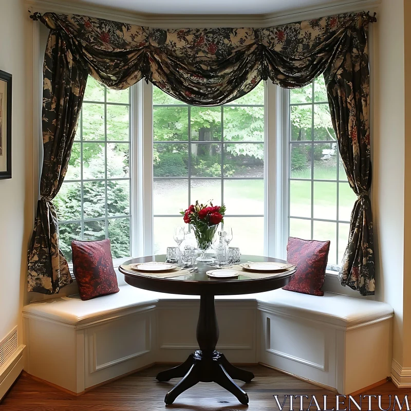 AI ART Sunlit Dining Area with Floral Accents