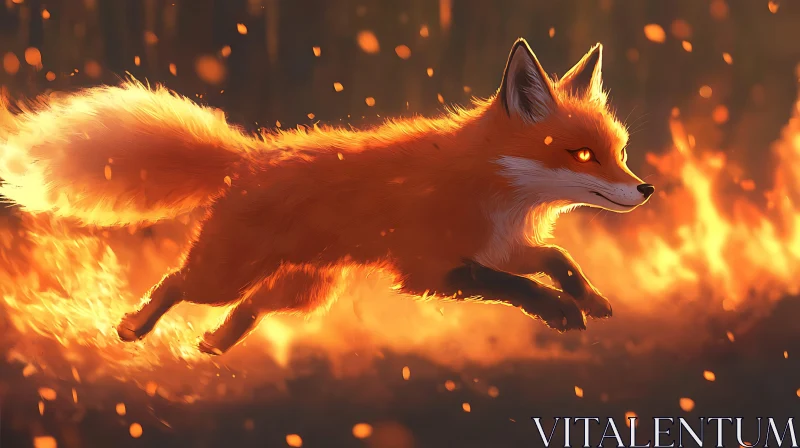 Burning Fox Leaping Through Fire AI Image