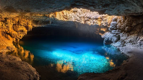 Mystical Cave with Sparkling Water Pool