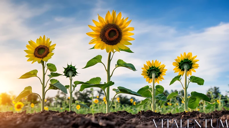 AI ART Field of Sunflowers Against Blue Sky