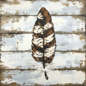 Painted Feather on Weathered Planks