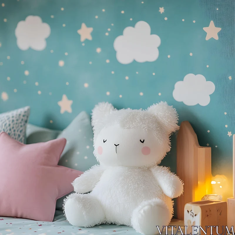 AI ART Soft Teddy Bear in Child's Room