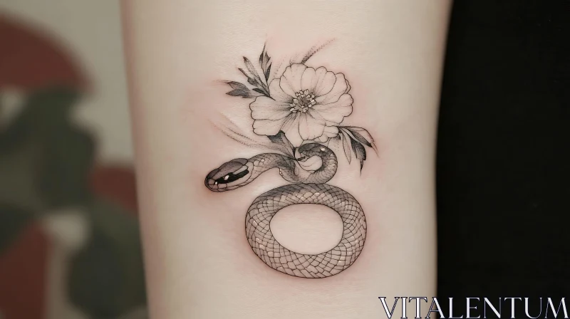 Elegant Snake and Flower Tattoo Design AI Image