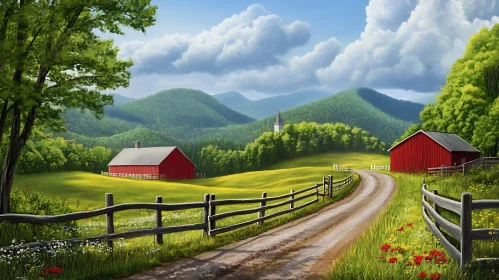 Scenic Farm Landscape with Rolling Hills