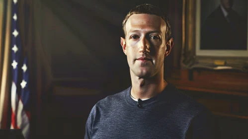 Mark Zuckerberg's Portrait in a Room with American Flag