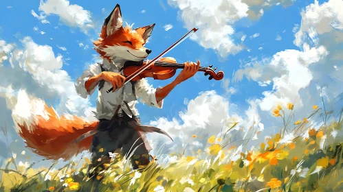 Fox Violinist in a Flower Field