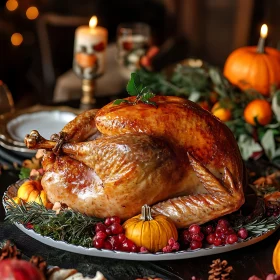 Roasted Turkey with Pumpkins and Cranberries