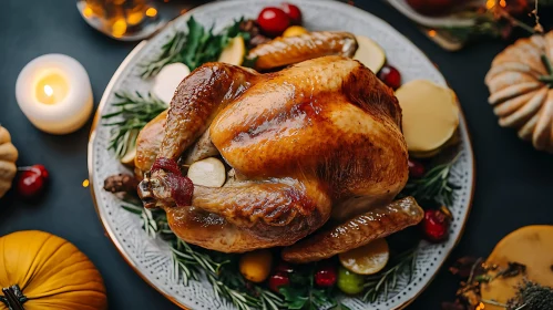 Roasted Turkey with Festive Holiday Garnishes