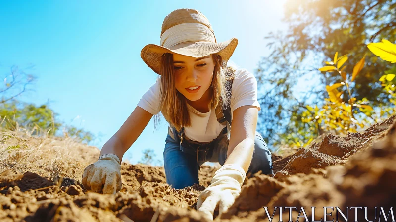 Female Gardener Planting Crops AI Image