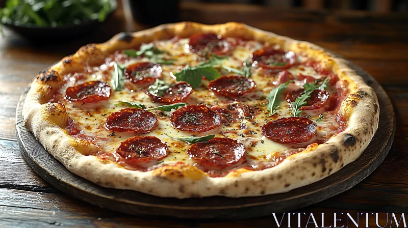 Delicious Pepperoni Pizza on Rustic Table AI Image