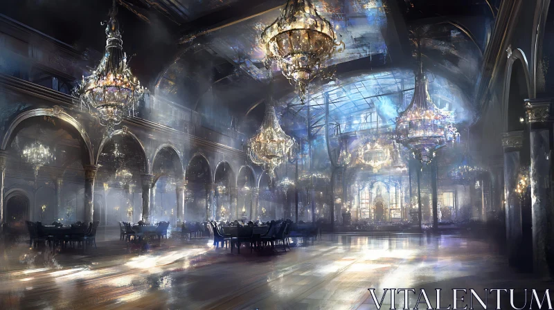 AI ART Ornate Interior with Glowing Chandeliers