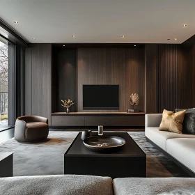 Elegant Interior with Dark Wood Paneling