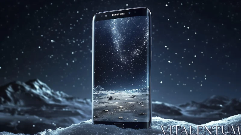 Celestial Night on Mobile Screen AI Image