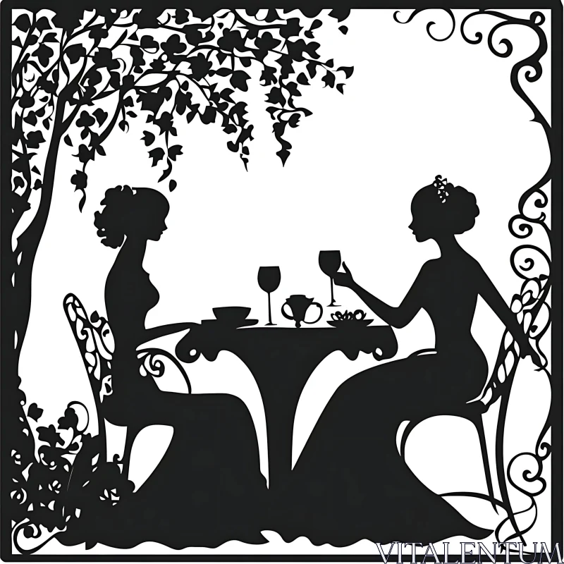 Silhouette of Women at Cafe AI Image