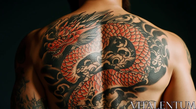 Elaborate Full Back Dragon Tattoo AI Image