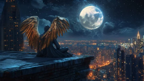 Winged Guardian Over Urban Night