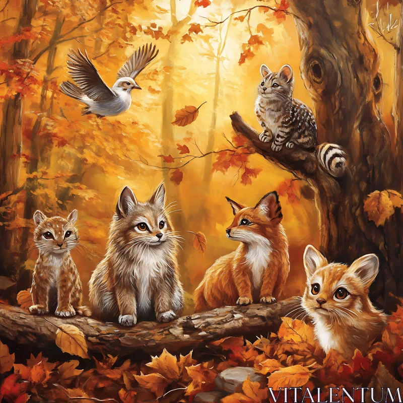 Forest Friends in Fall AI Image