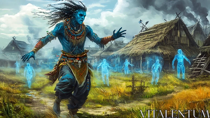 AI ART Blue Guardian of the Spectral Village