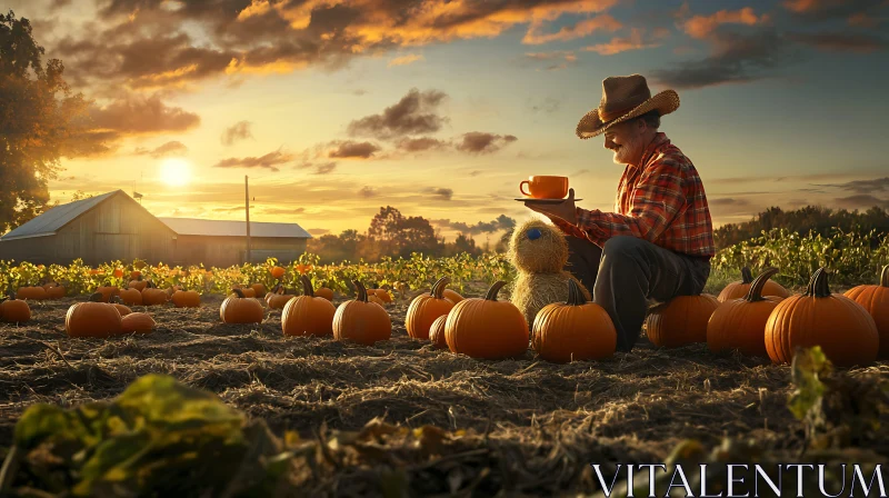 Pumpkin Field at Sunset AI Image