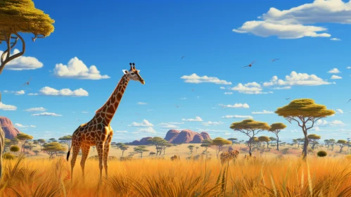 Animated Giraffe Scene with African Art Influence